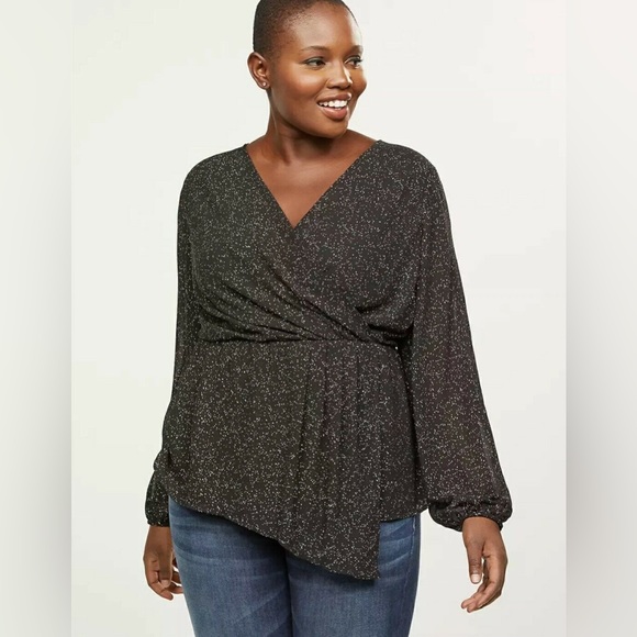 Lane Bryant | Draped Foil-print Faux-wrap Top Size 28 - Picture 1 of 4